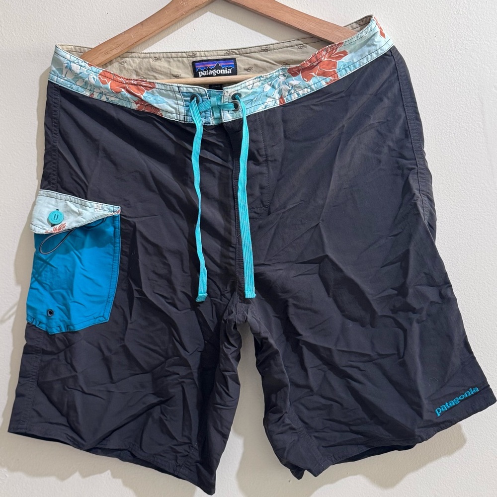 Patagonia Men's Swim Shorts - Black with Blue Accents